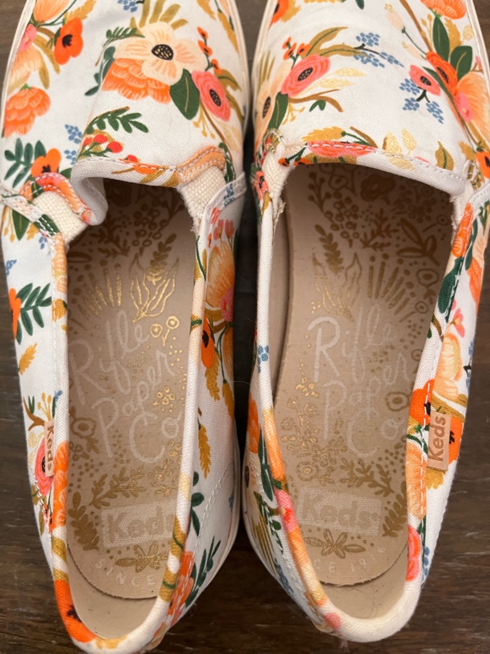 Keds Rifle Paper Company Floral Slip-On Sneakers - Orange, White & Green - Picture 2 of 6